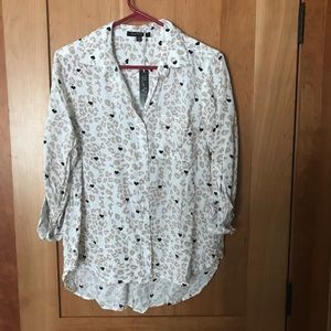 NWT white nude cheetah print 3/4 sleeve blouse top medium